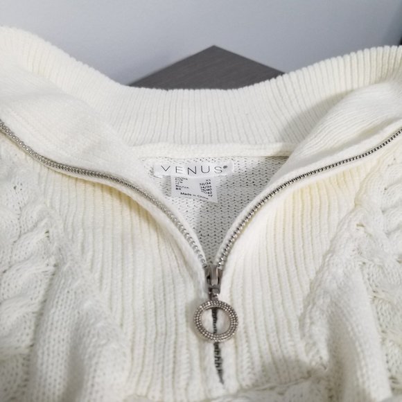 Cable Knit Quarter Zip Sweater - Cream (XS) - VENUS - Picture 8 of 9